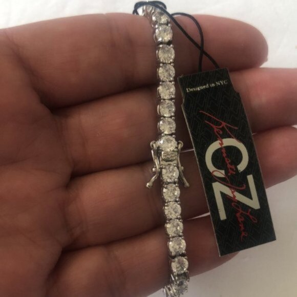 KENNETH JAY LANE Rhodium Plated Round CZ Tennis Bracelet CZ 7" long - Picture 12 of 12